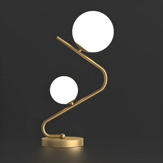 Simple Dual Opal Glass Globes Brass Curved Table Lamp Zawala Image - 9
