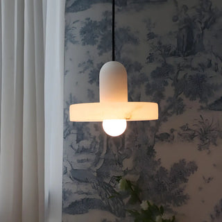 Nordic Unique White Alabaster Round Mini Pendant Light Zawala Image - 1