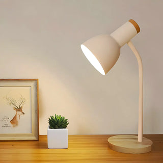 Simple Bell Shape Shade Wooden Base Modern Table Lamp Zawala Image - 1