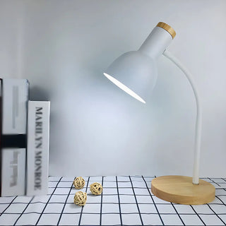 Simple Bell Shape Shade Wooden Base Modern Table Lamp Zawala Image - 2