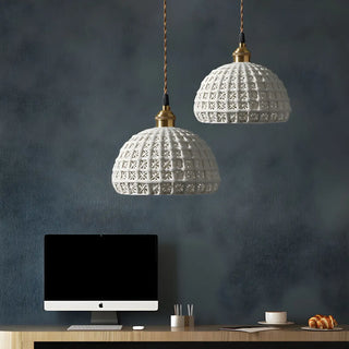 ZOWALA - Nordic Dining Room Blue Dome Woven Ceramic Pendant Light Image - 1