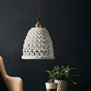 ZOWALA - Nordic Dining Room Blue Dome Woven Ceramic Pendant Light Image - 10