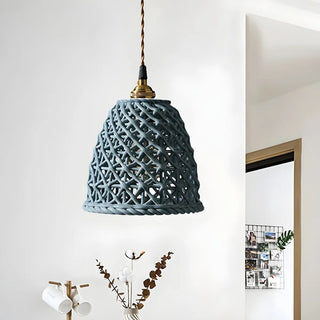 ZOWALA - Nordic Dining Room Blue Dome Woven Ceramic Pendant Light Image - 11