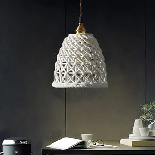 ZOWALA - Nordic Dining Room Blue Dome Woven Ceramic Pendant Light Image - 12