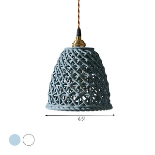 ZOWALA - Nordic Dining Room Blue Dome Woven Ceramic Pendant Light Image - 18