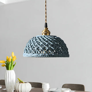 ZOWALA - Nordic Dining Room Blue Dome Woven Ceramic Pendant Light Image - 3