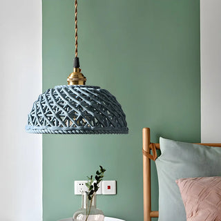 ZOWALA - Nordic Dining Room Blue Dome Woven Ceramic Pendant Light Image - 4