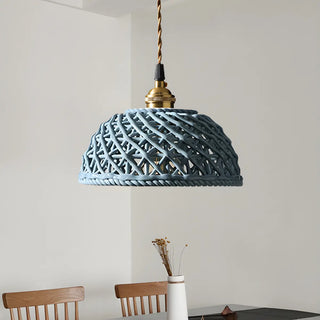 ZOWALA - Nordic Dining Room Blue Dome Woven Ceramic Pendant Light Image - 5