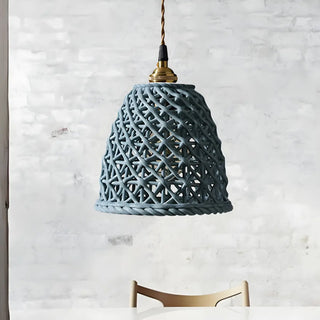 ZOWALA - Nordic Dining Room Blue Dome Woven Ceramic Pendant Light Image - 8