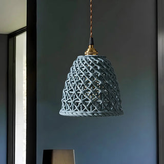 ZOWALA - Nordic Dining Room Blue Dome Woven Ceramic Pendant Light Image - 9