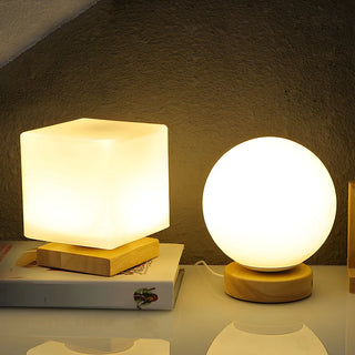 Nordic Geometric Glass Shade Wood Base Table Lamp Zawala Image - 1