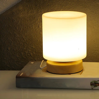 Nordic Geometric Glass Shade Wood Base Table Lamp Zawala Image - 2