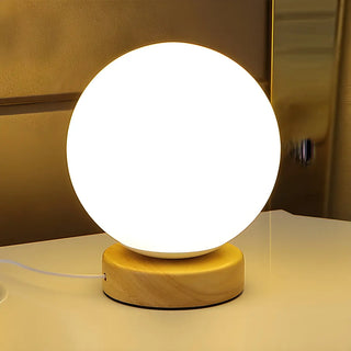 Nordic Geometric Glass Shade Wood Base Table Lamp Zawala Image - 3