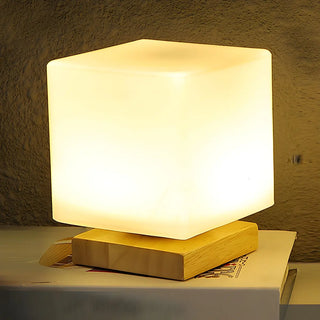 Nordic Geometric Glass Shade Wood Base Table Lamp Zawala Image - 4
