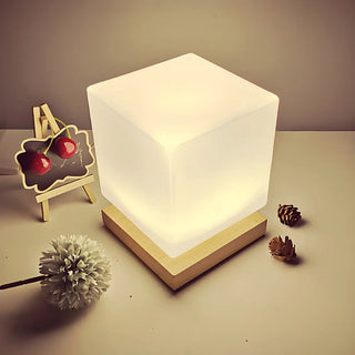 Nordic Geometric Glass Shade Wood Base Table Lamp Zawala Image - 5