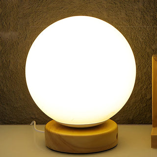 Nordic Geometric Glass Shade Wood Base Table Lamp Zawala Image - 7
