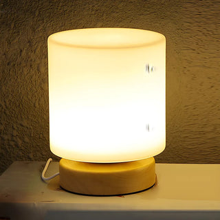Nordic Geometric Glass Shade Wood Base Table Lamp Zawala Image - 8