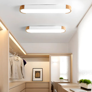 Hallway Wooden Rectangular Flush Mount Ceiling Light Zawala Image - 1
