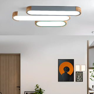 Hallway Wooden Rectangular Flush Mount Ceiling Light Zawala Image - 3