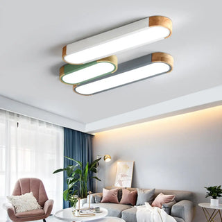 Hallway Wooden Rectangular Flush Mount Ceiling Light Zawala Image - 4