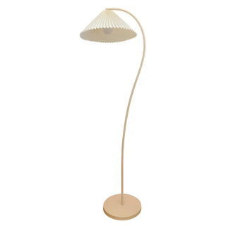 White Minimalist Curved Floor Lamp with Pleated Shade Zawala Image - 10
