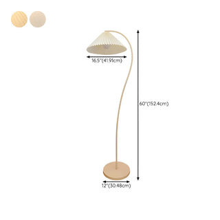 White Minimalist Curved Floor Lamp with Pleated Shade Zawala #size