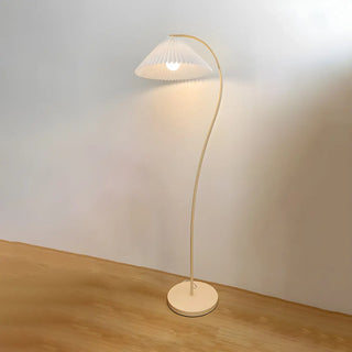 White Minimalist Curved Floor Lamp with Pleated Shade Zawala Image - 5