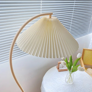 White Minimalist Curved Floor Lamp with Pleated Shade Zawala Image - 7