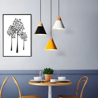 Nordic Modern Yellow Cone Wood Pendant Light Living Room Zawala Image - 1