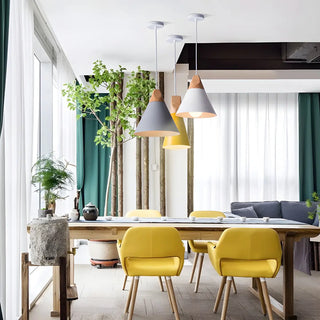 Nordic Modern Yellow Cone Wood Pendant Light Living Room Zawala Image - 10