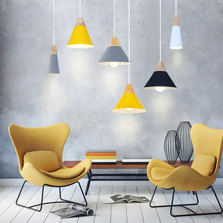 Nordic Modern Yellow Cone Wood Pendant Light Living Room Zawala Image - 11