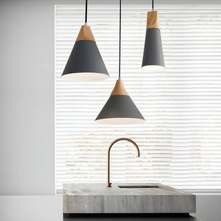 Nordic Modern Yellow Cone Wood Pendant Light Living Room Zawala Image - 2