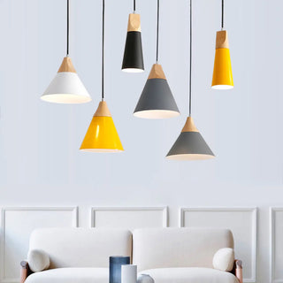 Nordic Modern Yellow Cone Wood Pendant Light Living Room Zawala Image - 3