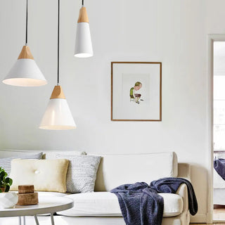 Nordic Modern Yellow Cone Wood Pendant Light Living Room Zawala Image - 4