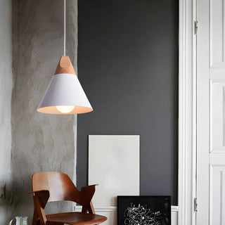 Nordic Modern Yellow Cone Wood Pendant Light Living Room Zawala Image - 5
