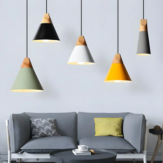 Nordic Modern Yellow Cone Wood Pendant Light Living Room Zawala Image - 6