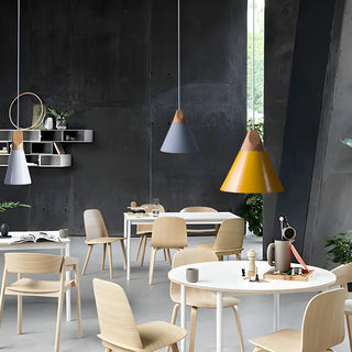 Nordic Modern Yellow Cone Wood Pendant Light Living Room Zawala Image - 7