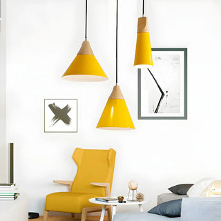 Nordic Modern Yellow Cone Wood Pendant Light Living Room Zawala Image - 8