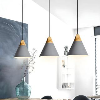 Nordic Modern Yellow Cone Wood Pendant Light Living Room Zawala Image - 9
