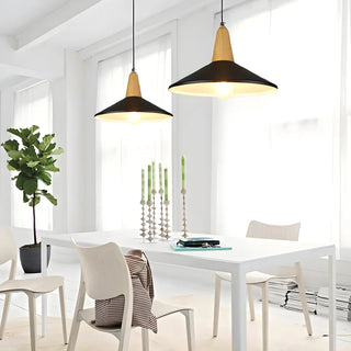 aaaZOWALA - Contemporary Nordic Cone Wood Study Black Pendant Light Image - 1