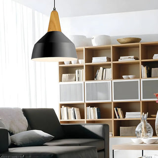 aaaZOWALA - Contemporary Nordic Cone Wood Study Black Pendant Light Image - 2