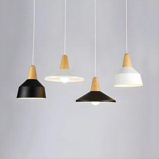 aaaZOWALA - Contemporary Nordic Cone Wood Study Black Pendant Light Image - 3