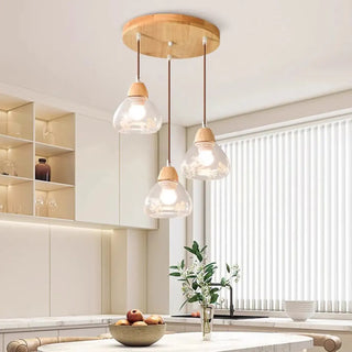 ZOWALA - Nordic Clear Glass Cone Wooden Pendant Light Dining Room Image - 1