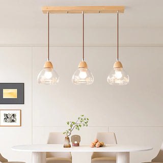 ZOWALA - Nordic Clear Glass Cone Wooden Pendant Light Dining Room Image - 2