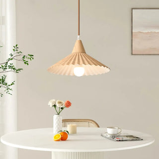 ZOWALA - Nordic Pleated Cone Wood Color Pendant Light Dining Room Image - 1