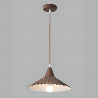 ZOWALA - Nordic Pleated Cone Wood Color Pendant Light Dining Room Image - 10