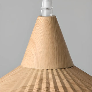 ZOWALA - Nordic Pleated Cone Wood Color Pendant Light Dining Room Image - 12