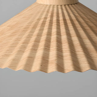 ZOWALA - Nordic Pleated Cone Wood Color Pendant Light Dining Room Image - 13