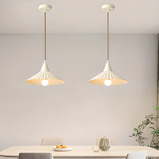 ZOWALA - Nordic Pleated Cone Wood Color Pendant Light Dining Room Image - 3