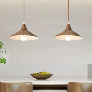 ZOWALA - Nordic Pleated Cone Wood Color Pendant Light Dining Room Image - 4